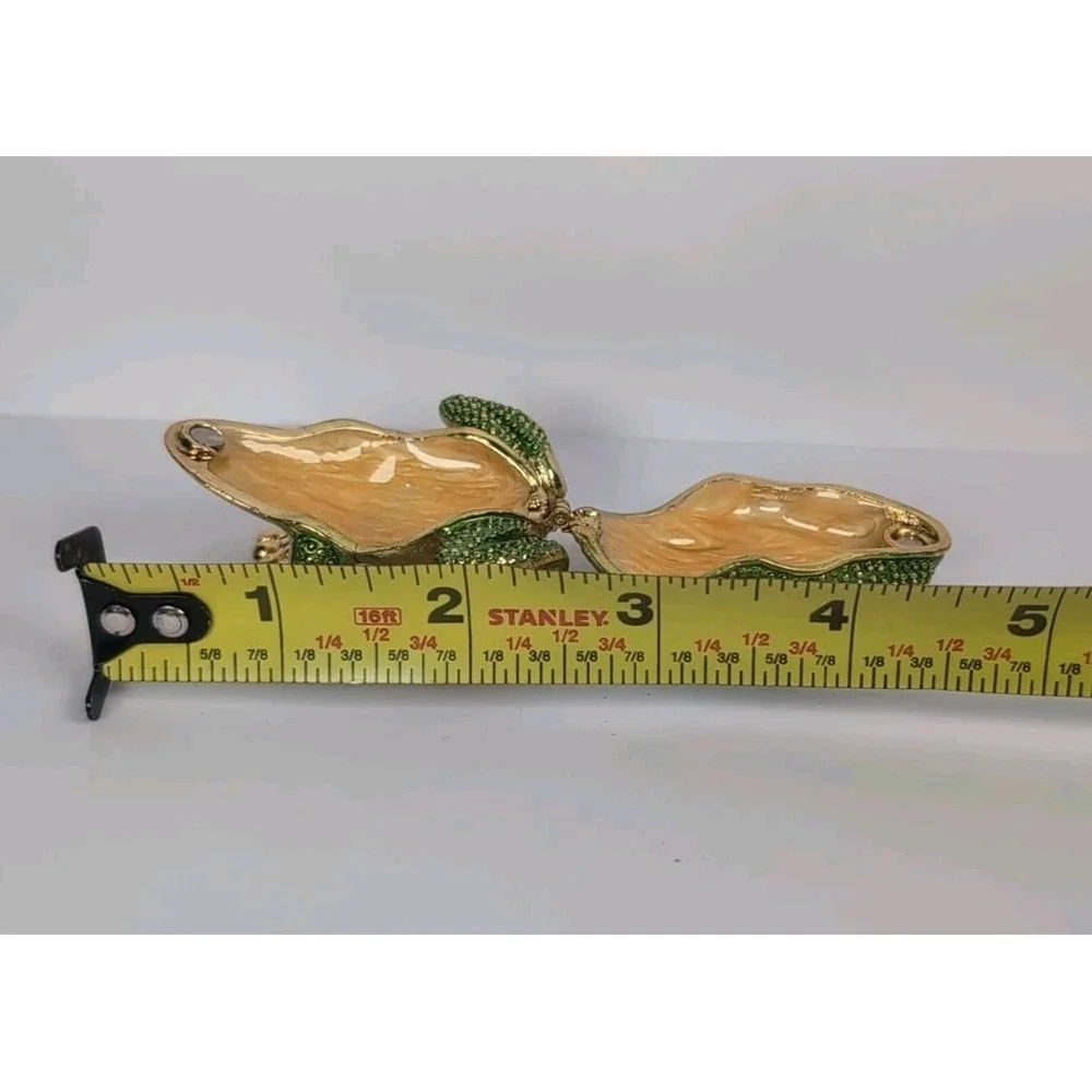 Hinged Keren Kopal Style Gold Tone Frog Trinket Box Rhinestones Green Eyes Vintg